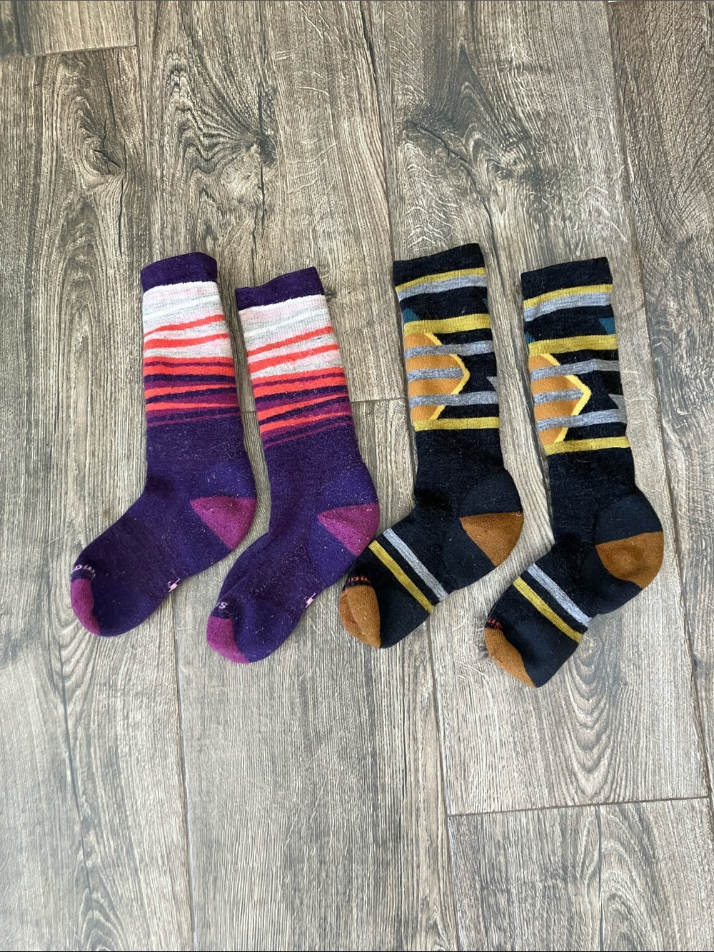 Smartwool Kids Crew Socks - Purple, Pink & Black with Gold